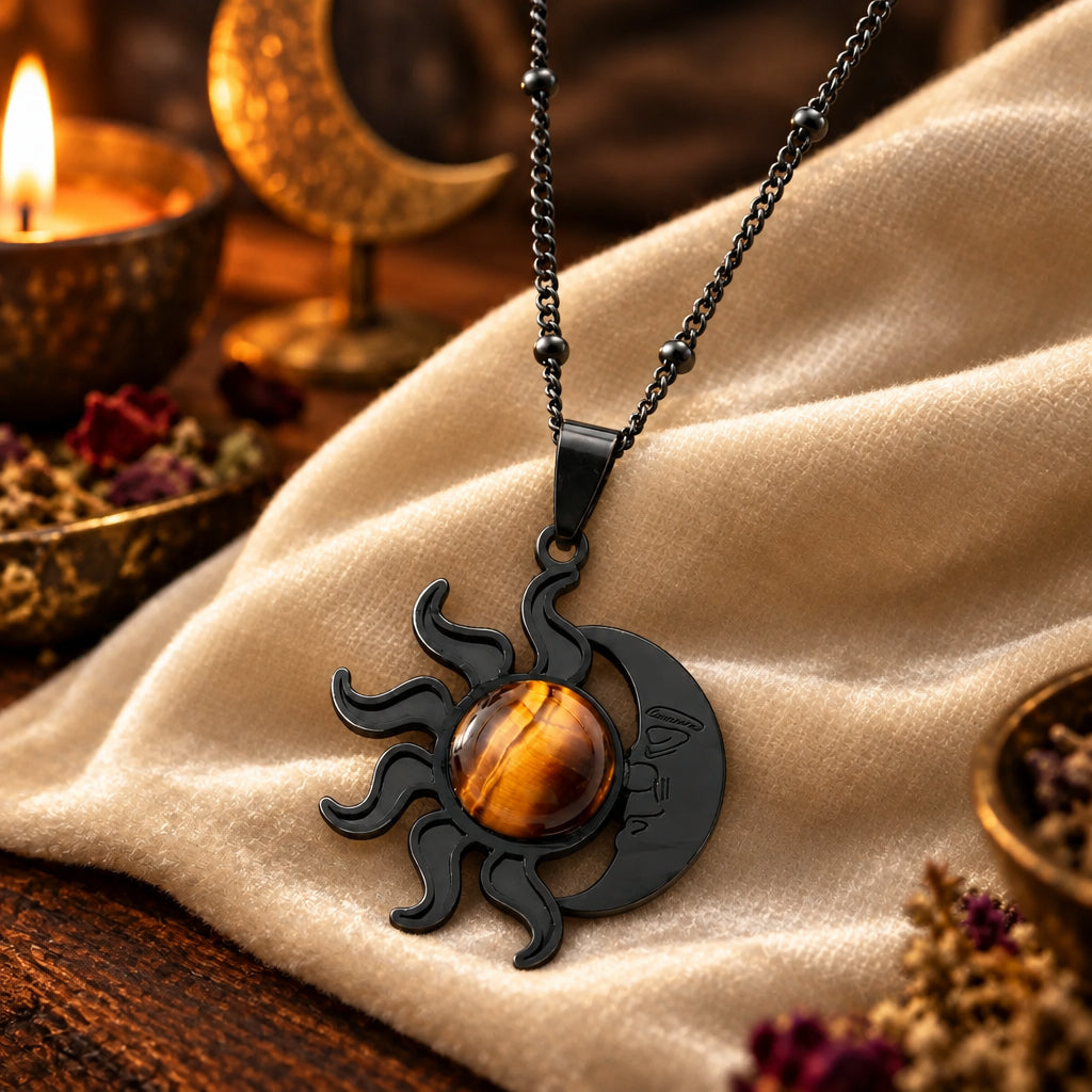 Tiger Eye Sun Moon Necklace — ritual scene detail 2