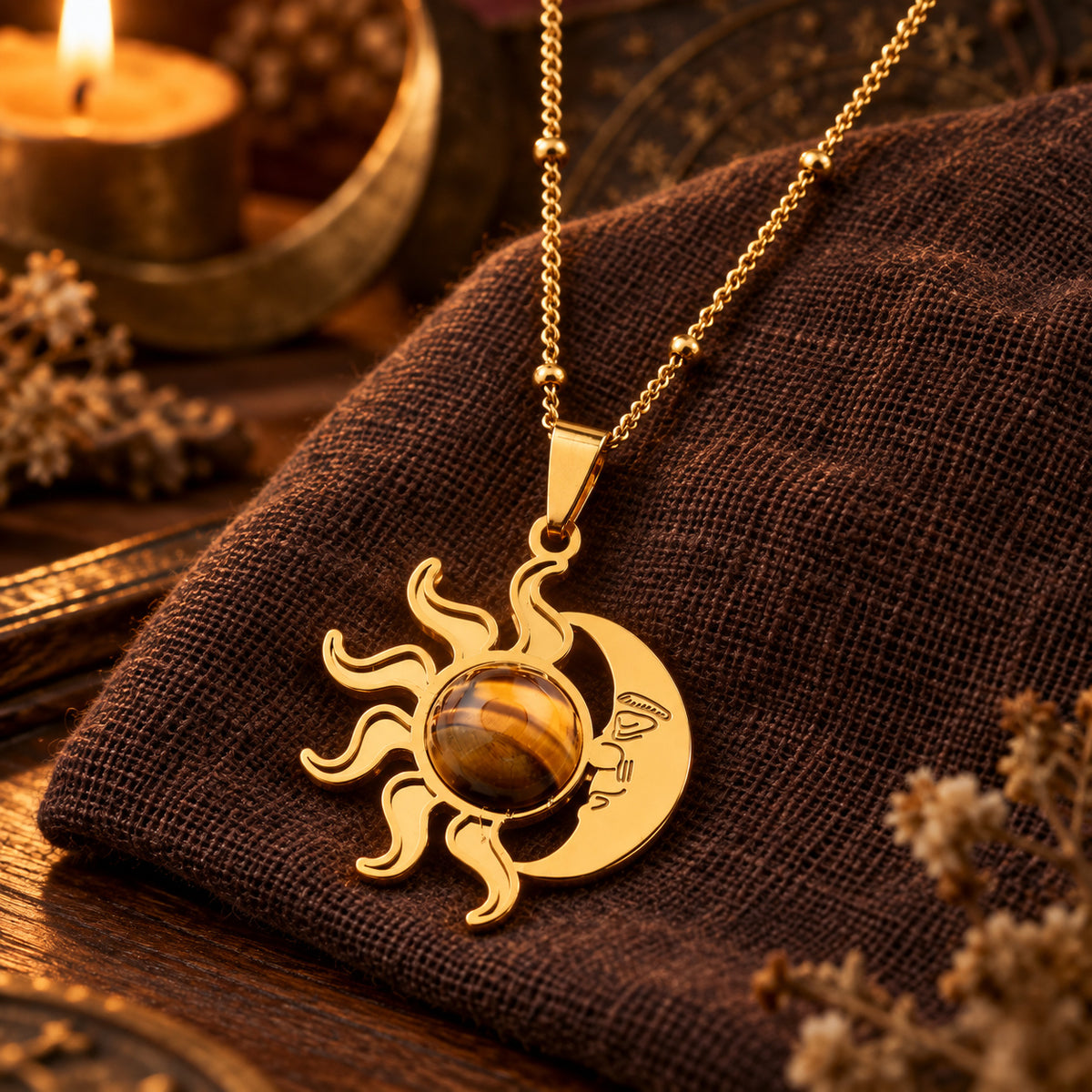 Tiger Eye Sun Moon Necklace — ritual scene detail 4