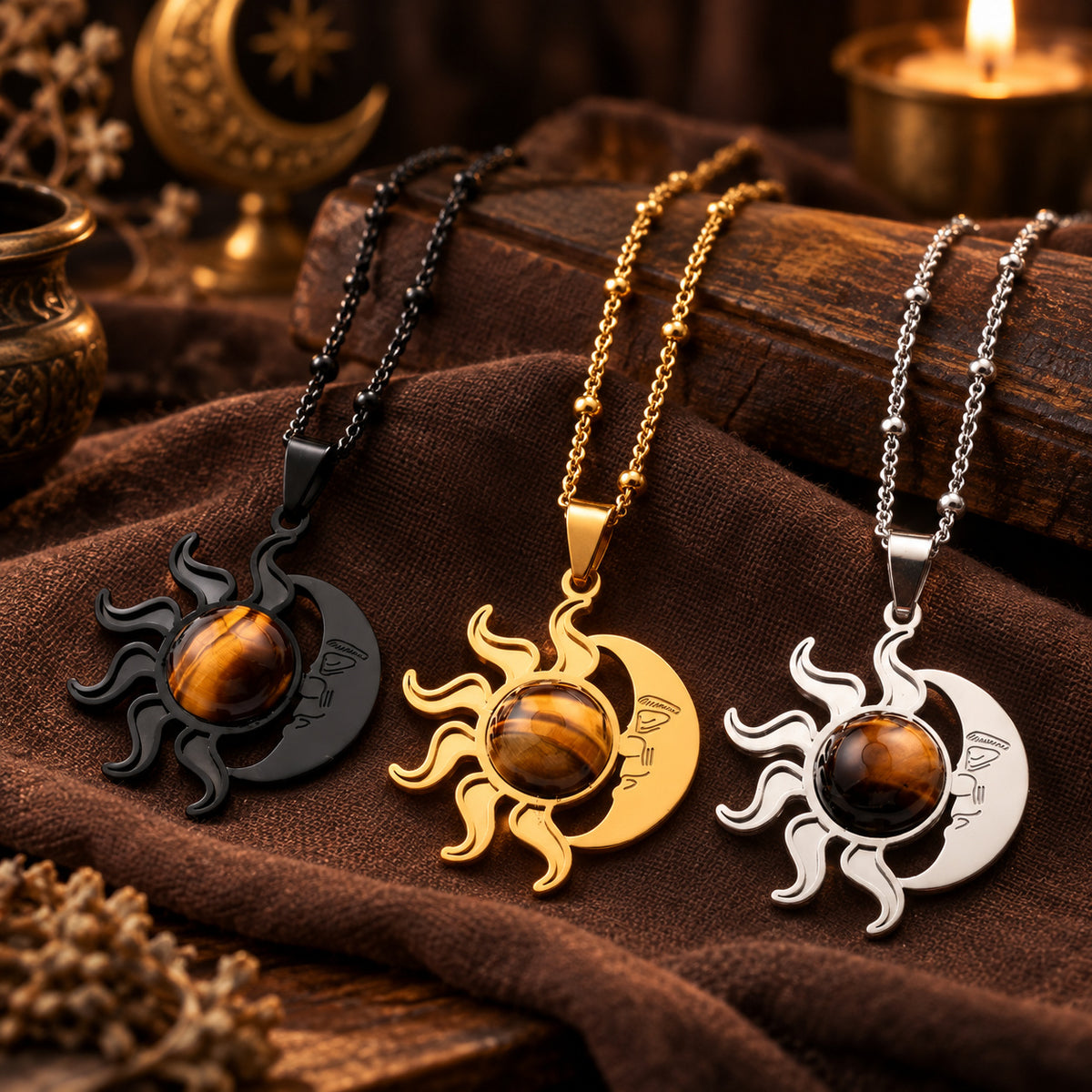 Tiger Eye Sun Moon Necklace — ritual scene detail 1