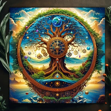Time Gear Tree of life Pagan Altar Cloth - Witchy Tarot Tablecloth for Reading Divination Wicca Home Decor-MoonChildWorld