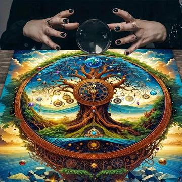 Time Gear Tree of life Pagan Altar Cloth - Witchy Tarot Tablecloth for Reading Divination Wicca Home Decor-MoonChildWorld