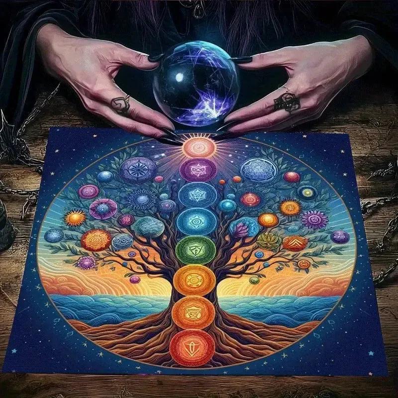 Tree of Life & 7 Chakras Pagan Altar Cloth - Witchcraft Tarot Tablecloth for Reading Divination Wicca Home Decor-MoonChildWorld
