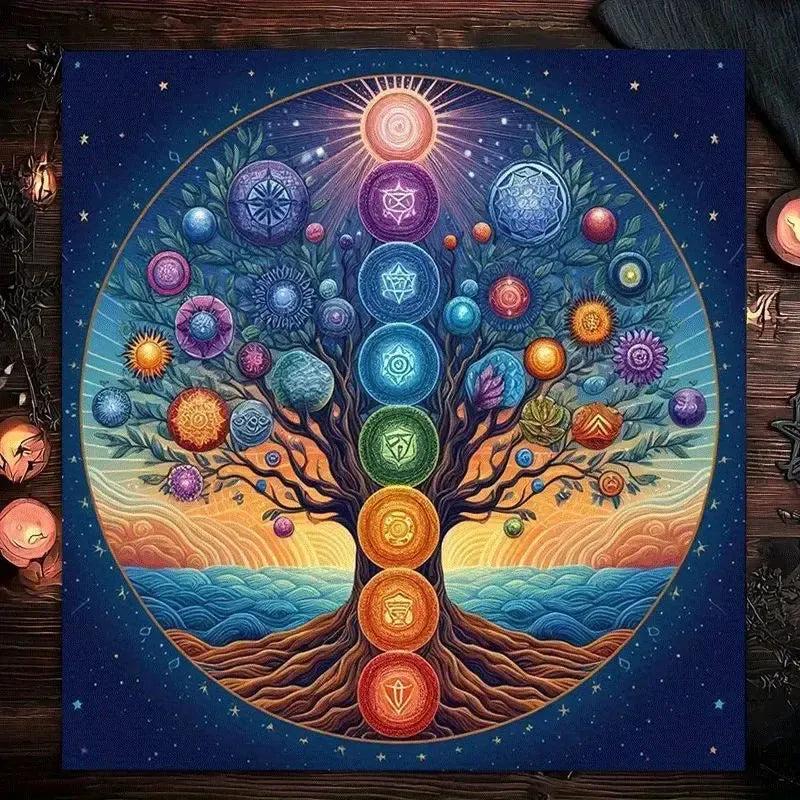 Tree of Life & 7 Chakras Pagan Altar Cloth - Witchcraft Tarot Tablecloth for Reading Divination Wicca Home Decor-MoonChildWorld