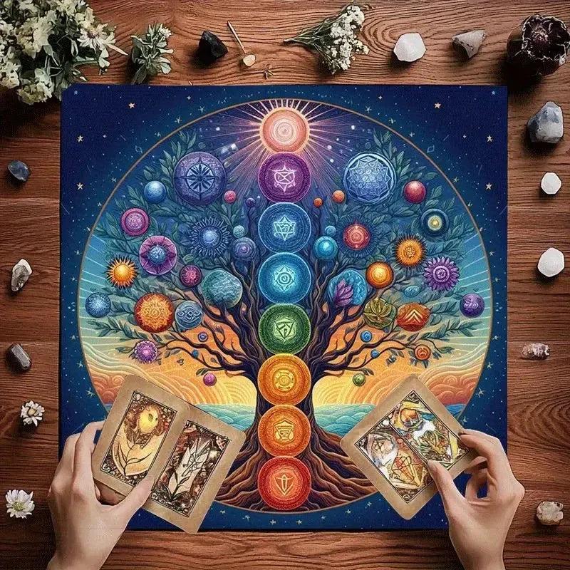 Tree of Life & 7 Chakras Pagan Altar Cloth - Witchcraft Tarot Tablecloth for Reading Divination Wicca Home Decor-MoonChildWorld