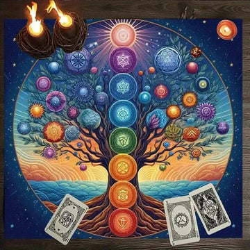 Tree of Life & 7 Chakras Pagan Altar Cloth - Witchcraft Tarot Tablecloth for Reading Divination Wicca Home Decor-MoonChildWorld