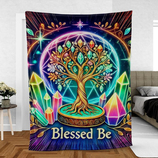 Tree of Life Blanket - Sacred Pagan Throw with Spiritual Symbolism for Wiccan Altars