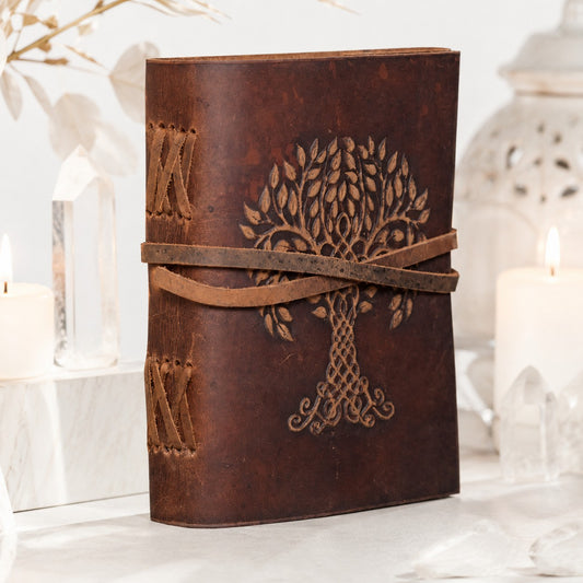Tree of Life Celtic Leather Journal – Antique Large Format Pagan Grimoire – leather journal, front cover view