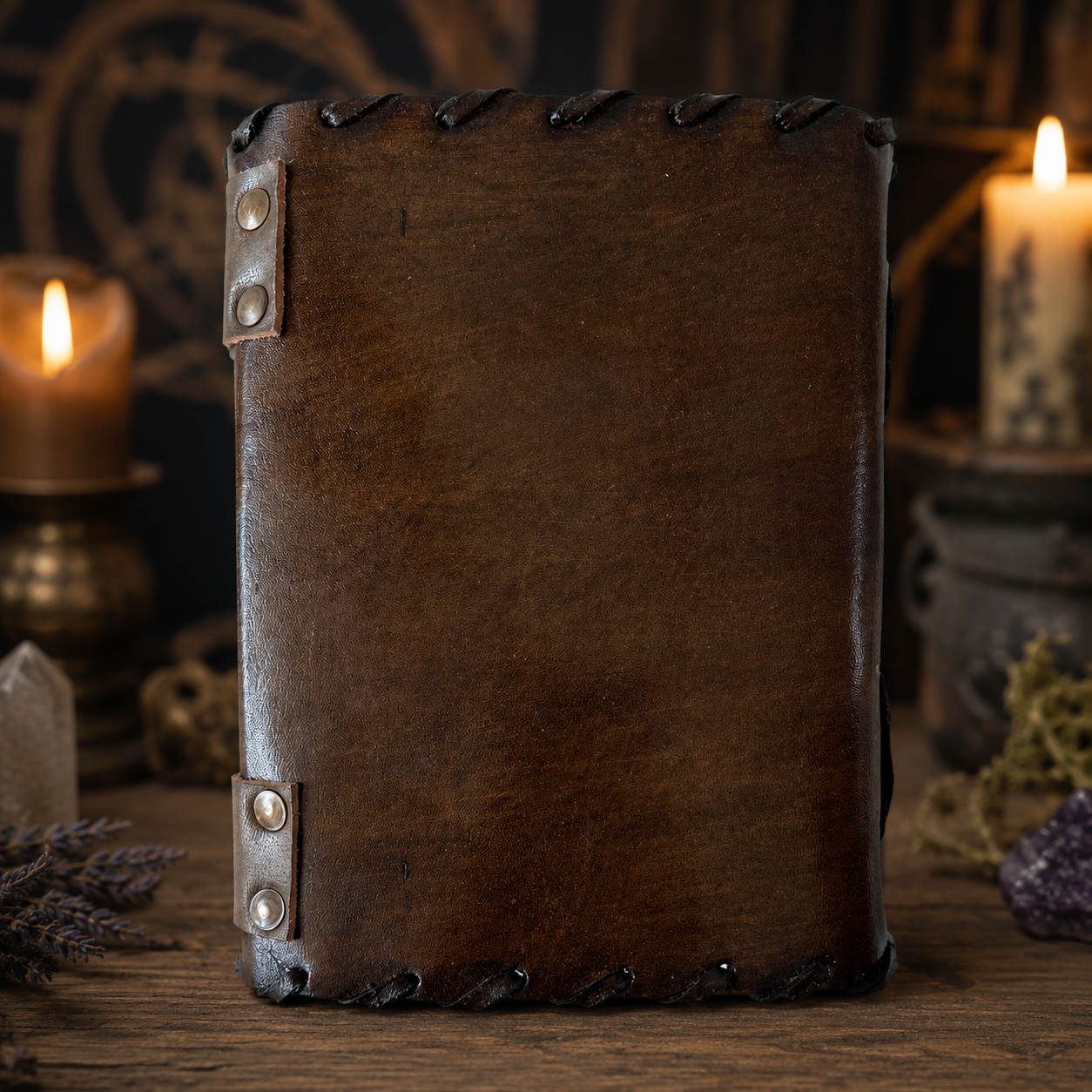 Tree of life cut-work leather journal – handmade Pagan grimoire, deckle pages, artisan carved cover, view 3