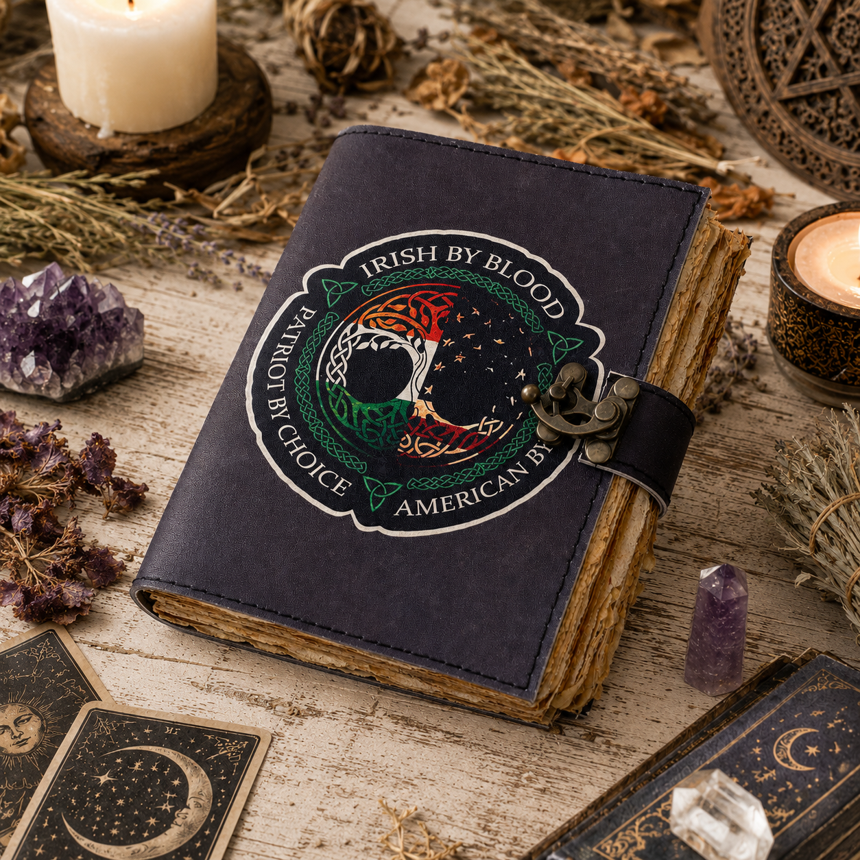 Tree of life embossed leather journal – handmade witch grimoire spell book, antique design, view 2