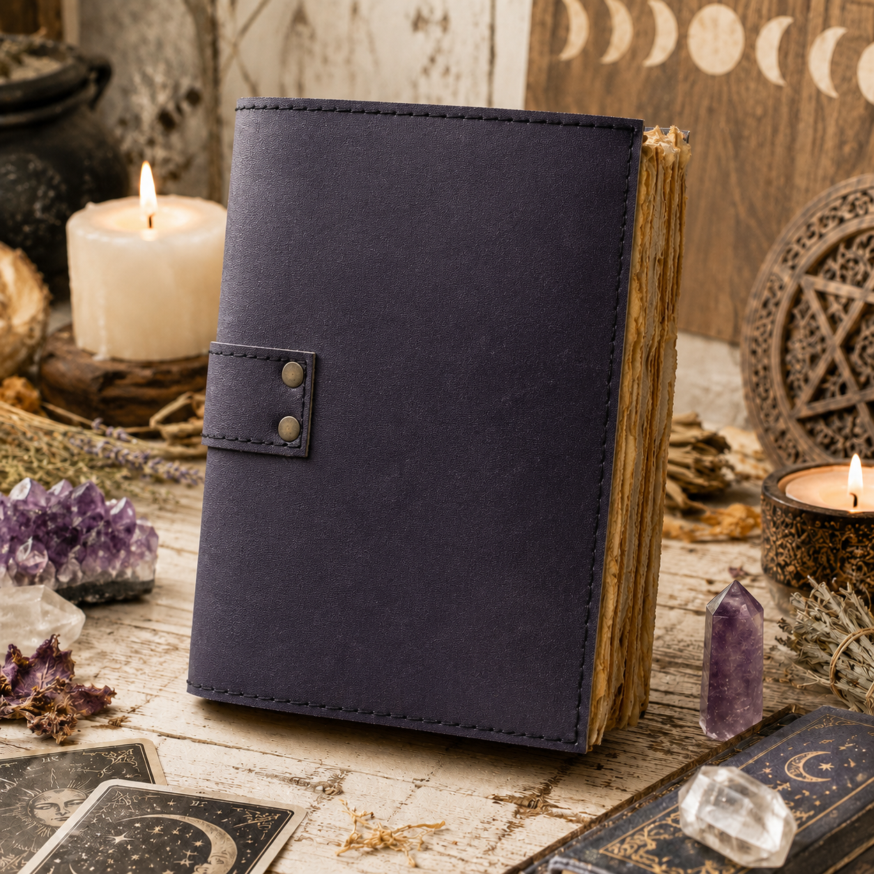 Tree of life embossed leather journal – handmade witch grimoire spell book, antique design, view 3