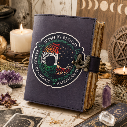 Tree of life embossed leather journal – handmade witch grimoire spell book, antique design, view 1