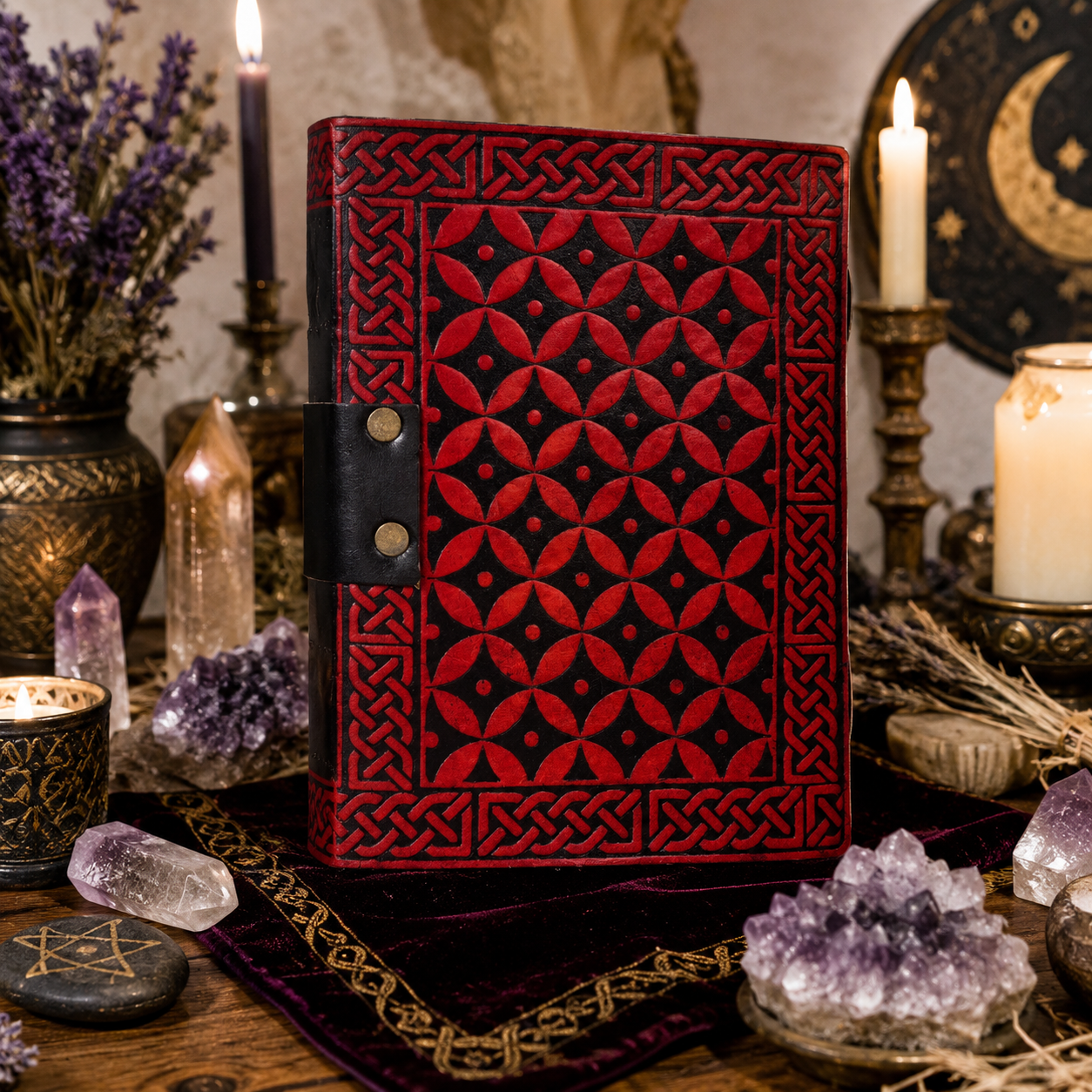 Tree of life leather journal – handmade Pagan grimoire, blank white pages, Celtic design, view 2