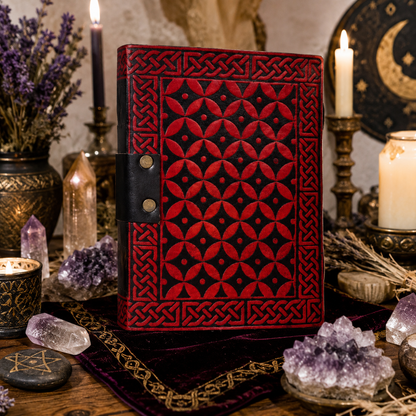 Tree of life leather journal – handmade Pagan grimoire, blank white pages, Celtic design, view 2