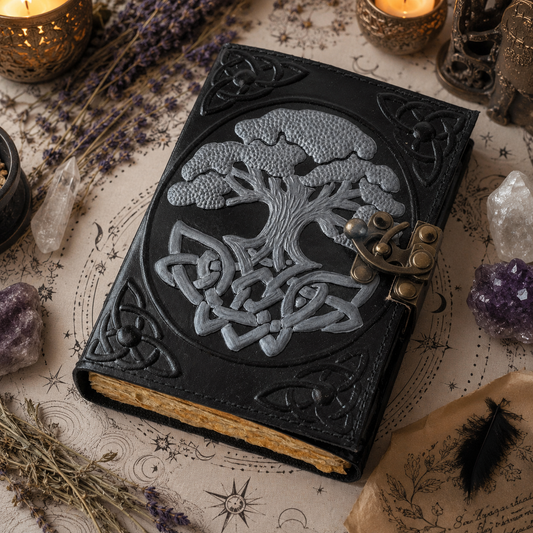 Tree of life leather journal – refillable handmade Pagan grimoire notebook, embossed hardcover, view 2