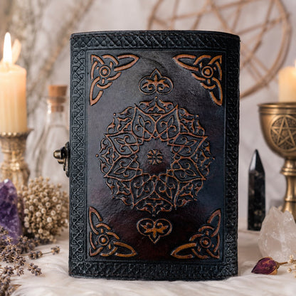 Tree of Life Leather Journal – Vintage Handmade Wiccan Grimoire Deckle Art Pages – leather journal, open blank pages view