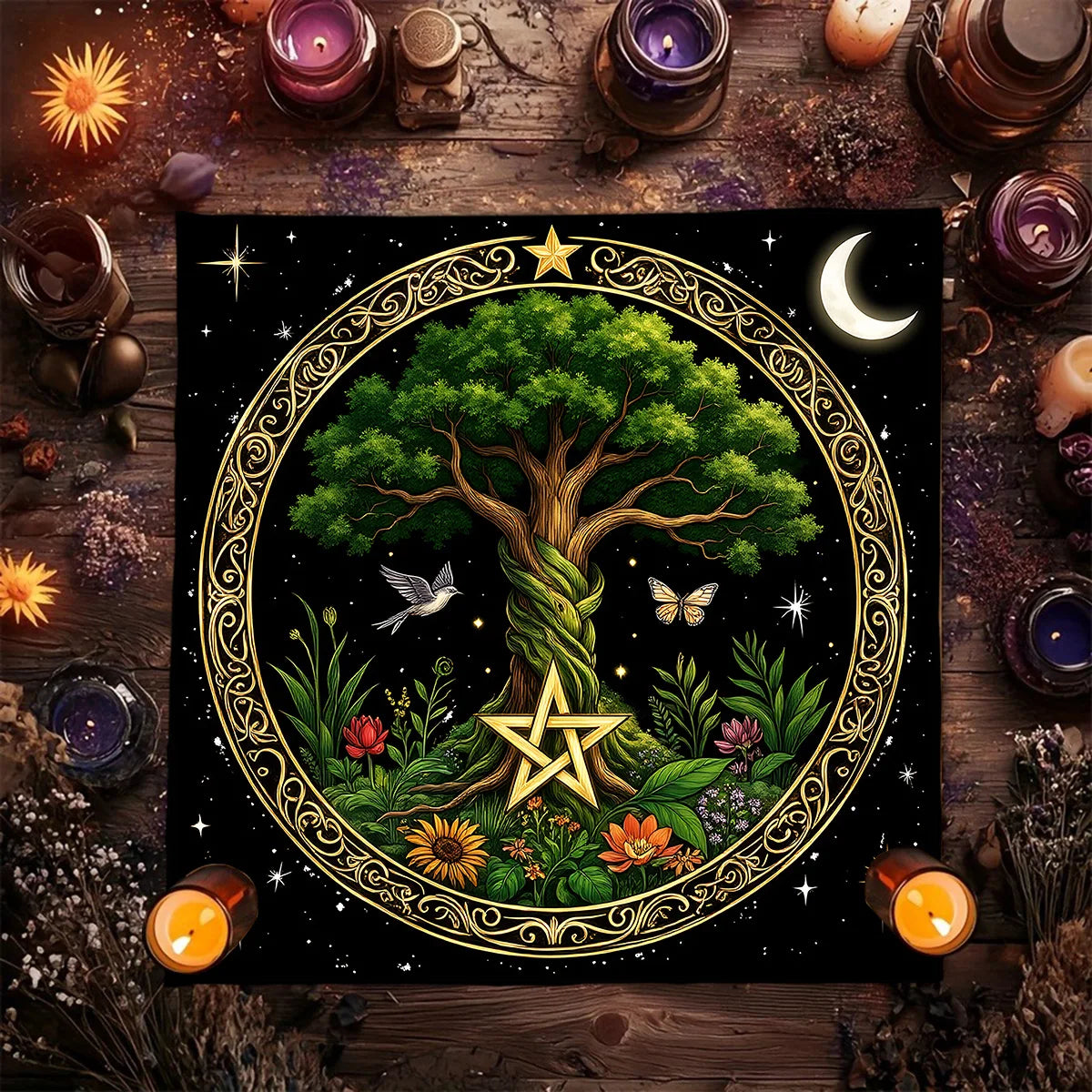 Tree of Life Moon Phase Tarot Altar Cloth-MoonChildWorld