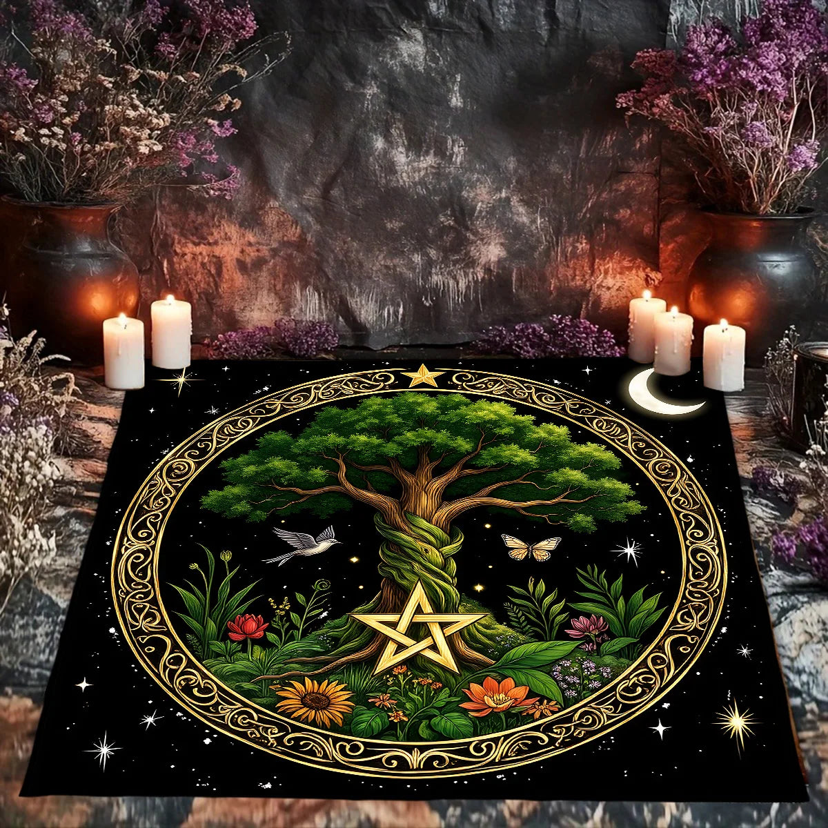 Tree of Life Moon Phase Tarot Altar Cloth-MoonChildWorld