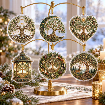 Tree of Life Pagan Acrylic Ornament Set – Yule Solstice Christmas Decor – set of 6, another view