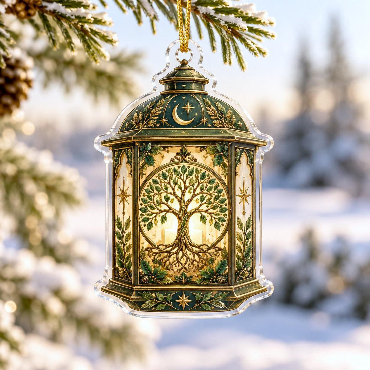 Tree of Life Pagan Acrylic Ornament Set – Yule Solstice Christmas Decor – Lantern Tree of Life ornament