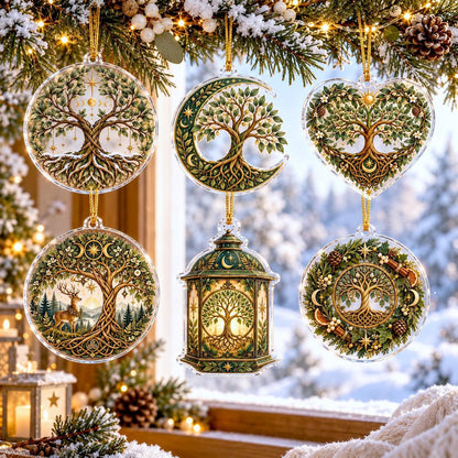 Tree of Life Pagan Acrylic Ornament Set – Yule Solstice Christmas Decor – set of 6, another view