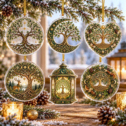 Tree of Life Pagan Acrylic Ornament Set – Yule Solstice Christmas Decor – set of 6 acrylic ornaments