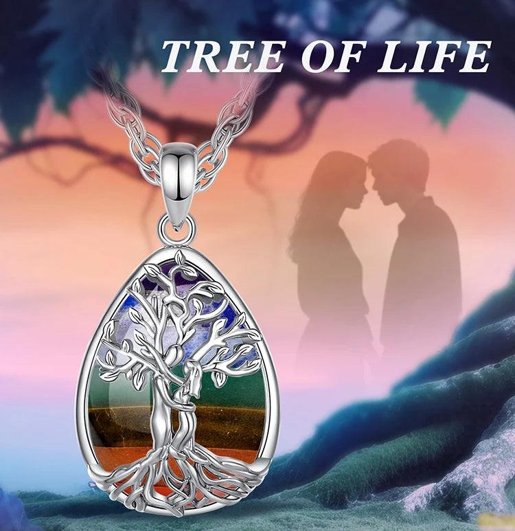 Tree of Life Pagan Necklace 7 Color Chakra Healing Stone Crystal Necklace Spiritual Jewelry-MoonChildWorld
