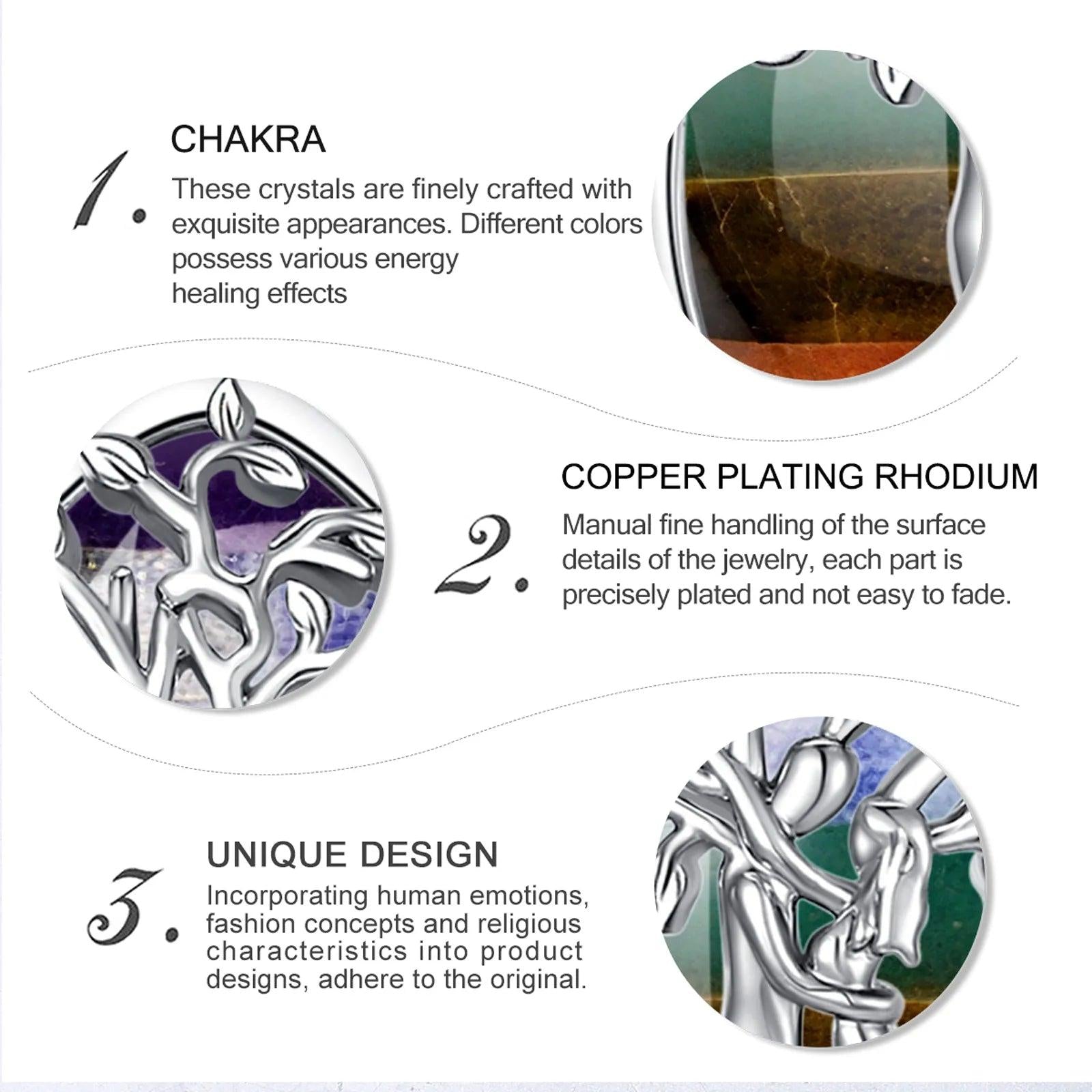 Tree of Life Pagan Necklace 7 Color Chakra Healing Stone Crystal Necklace Spiritual Jewelry-MoonChildWorld