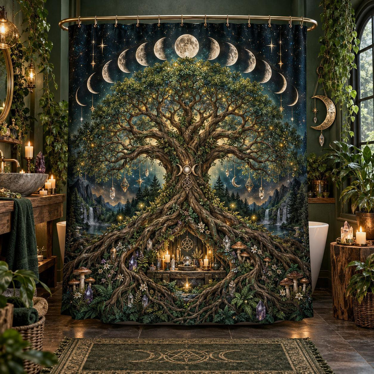 Tree of Life Shower Curtain - Moon Phase Pagan Witchy Decor