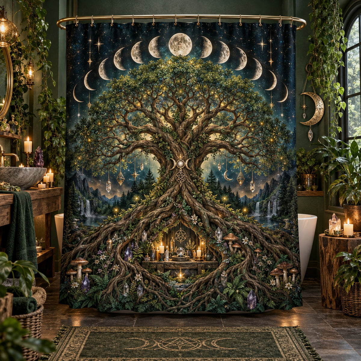 Tree of Life Shower Curtain - Moon Phase Pagan Witchy Decor