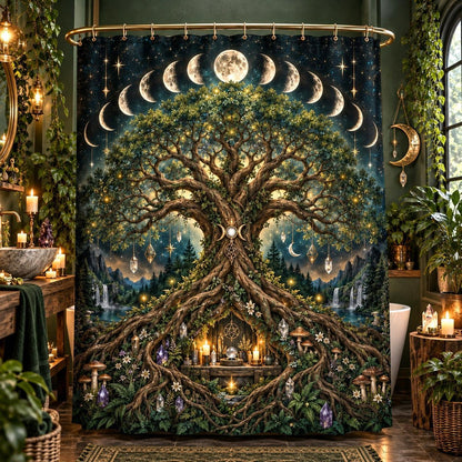 Tree of Life Shower Curtain - Moon Phase Pagan Witchy Decor