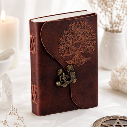 Tree of Life Soft Leather Journal – Handmade Pagan Grimoire Unlined Pages – leather journal, back cover view