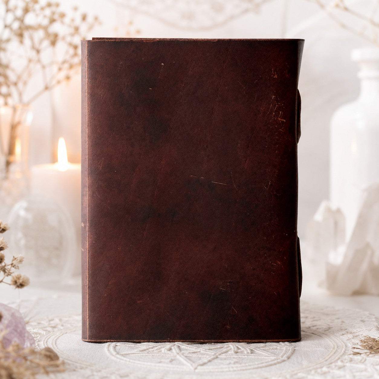 Tree of Life Soft Leather Journal – Handmade Pagan Grimoire Unlined Pages – leather journal, open blank pages view