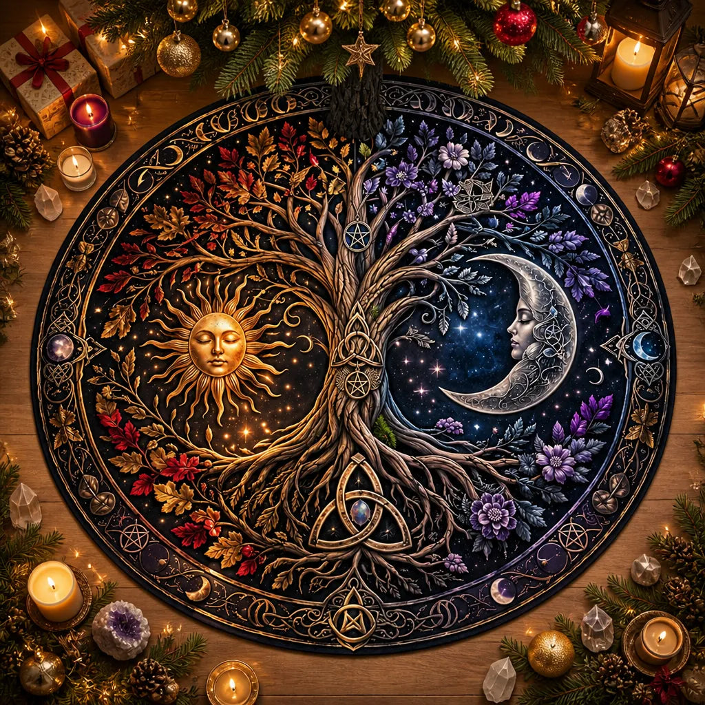 Tree of Life Sun and Moon Yule Tree Skirt – Pagan Witchy Gothic Decor_mockup_1.webp