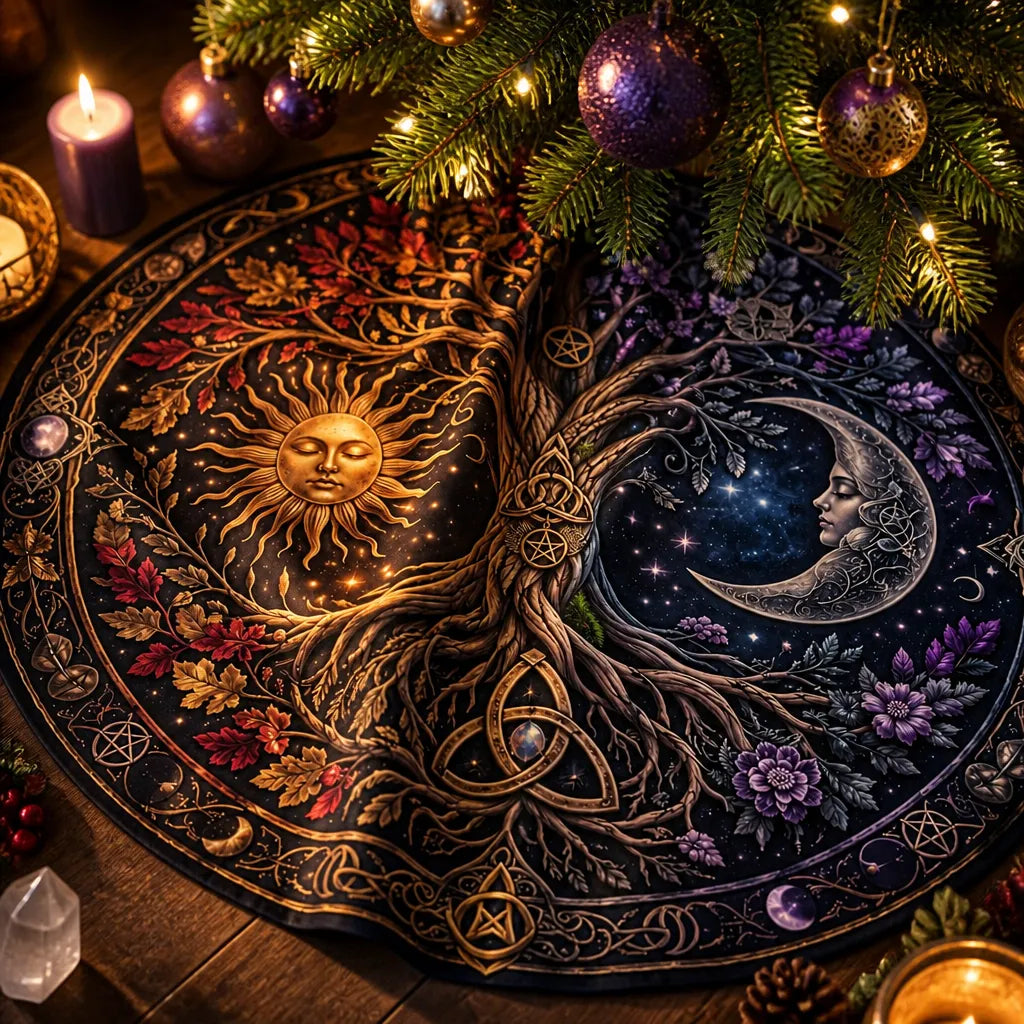 Tree of Life Sun and Moon Yule Tree Skirt – Pagan Witchy Gothic Decor_mockup_3.webp