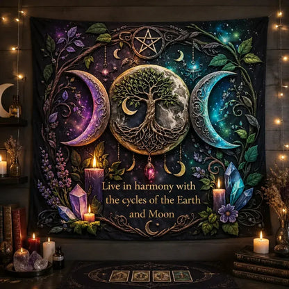 Tree of Life & Triple Moon Pagan Tapestry – Boho Wicca Wall Hanging_mockup_2.webp