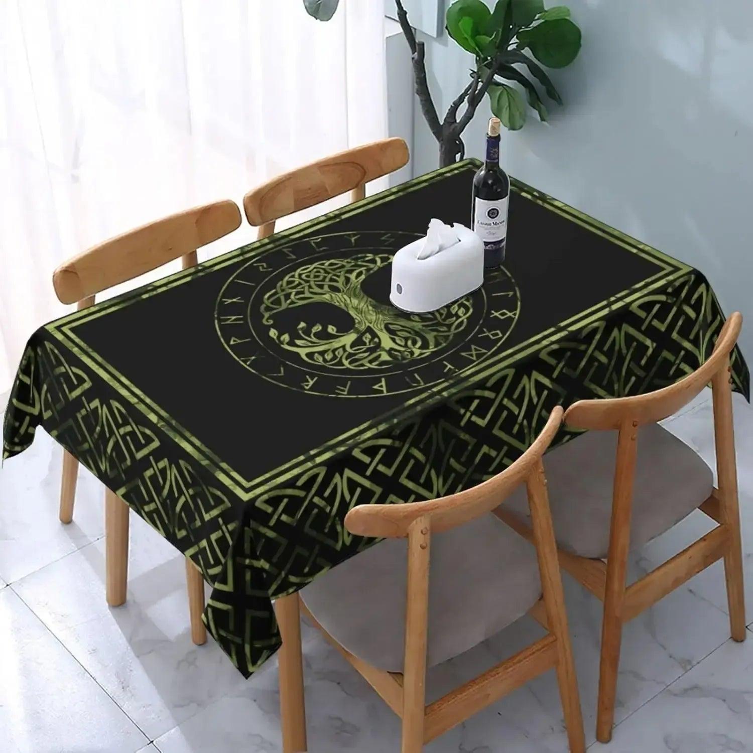 Tree of Life Viking Tablecloth Viking Runes Norse Pagan Mythology Table Cloths-MoonChildWorld