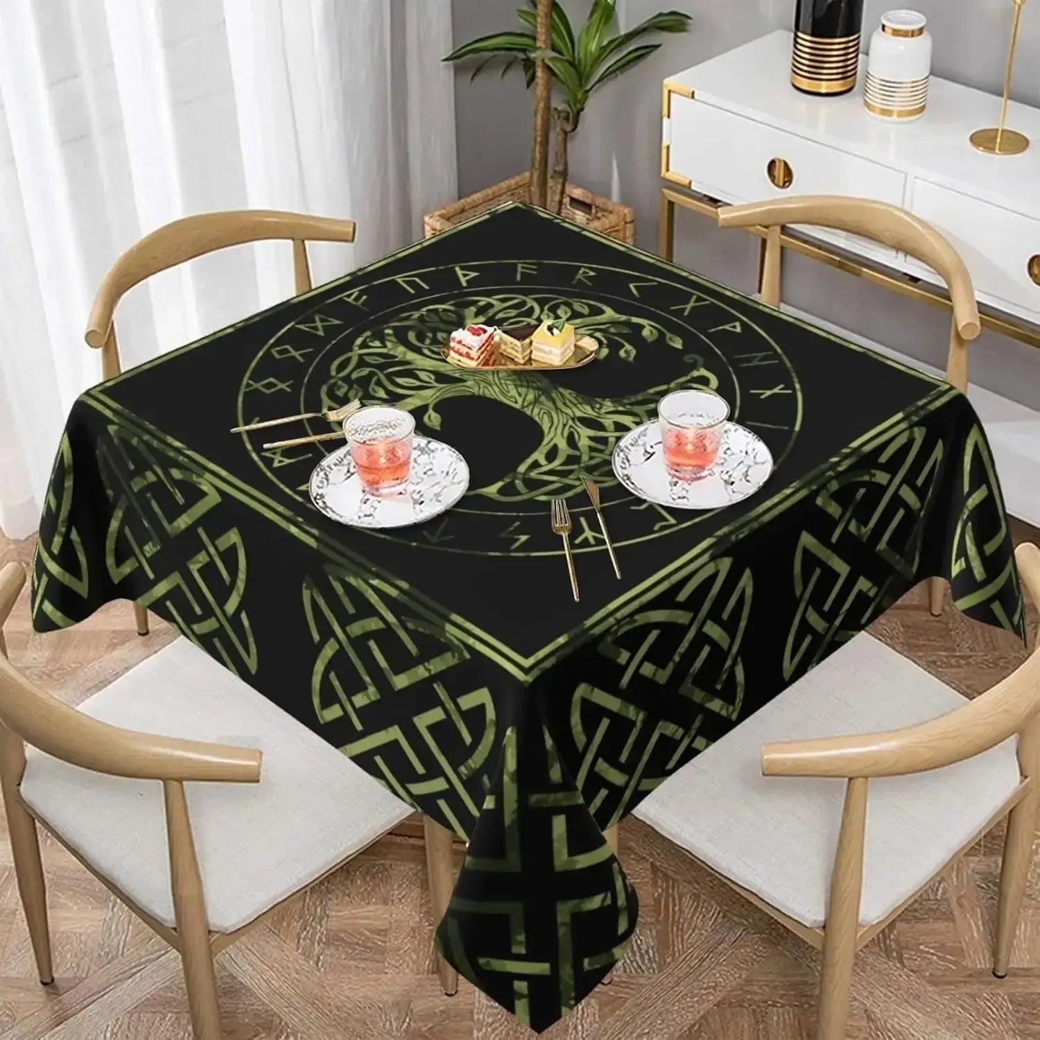 Tree of Life Viking Tablecloth Viking Runes Norse Pagan Mythology Table Cloths-MoonChildWorld