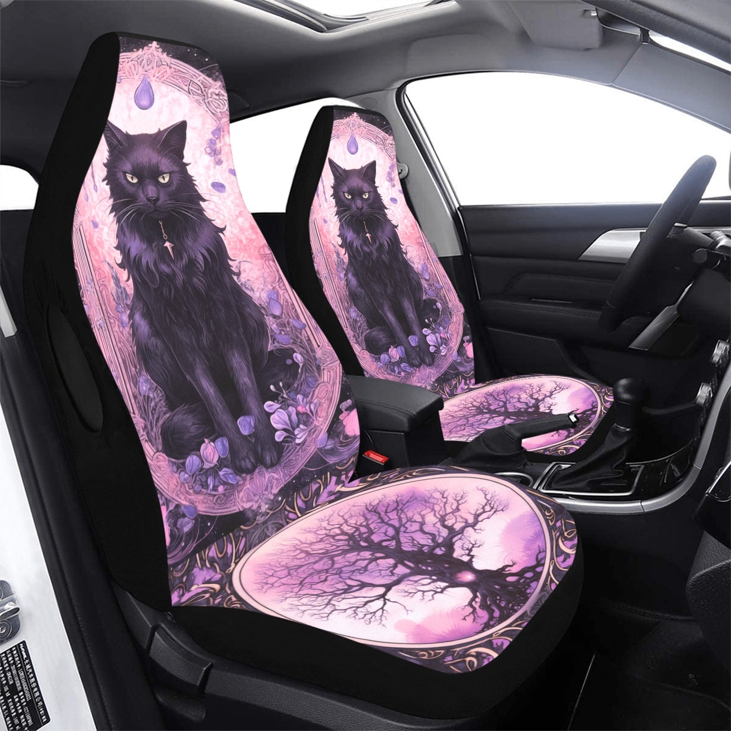 Tree of life and Black Cat Gothic Car Seat Covers-MoonChildWorld