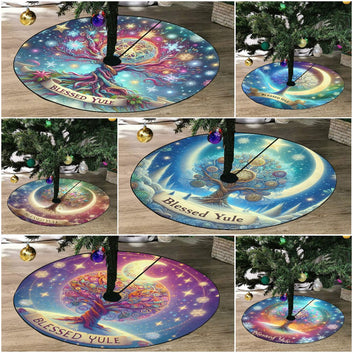 Spiritual Tree of Life Christmas Tree Skirt for Pagan Yule Decor