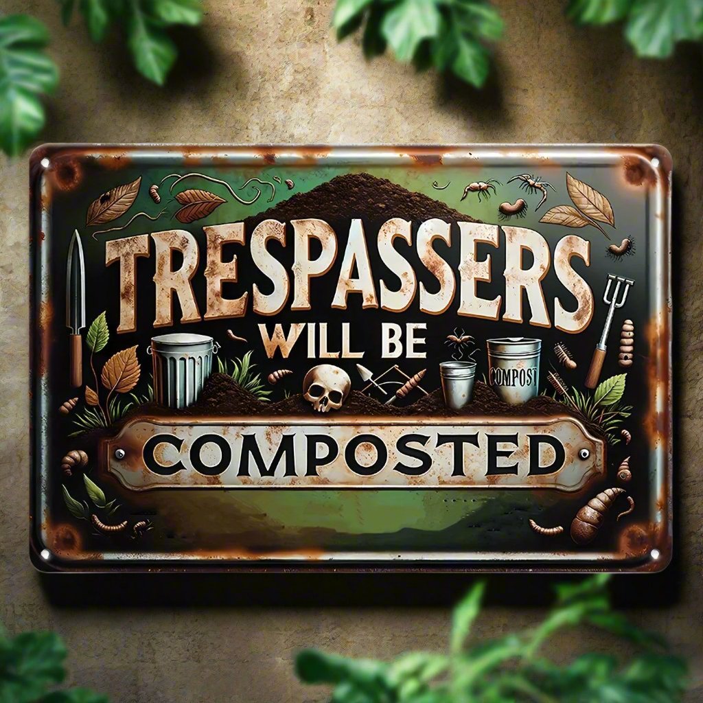 Trespassers Will Be Composted Metal Sign Witch Wall Decor Halloween Welcome Sign-MoonChildWorld