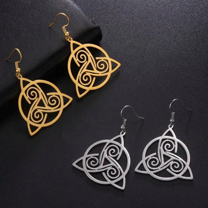Trinity Celtic Knot Earrings Spiral Triskele Triskelion Earrings-MoonChildWorld