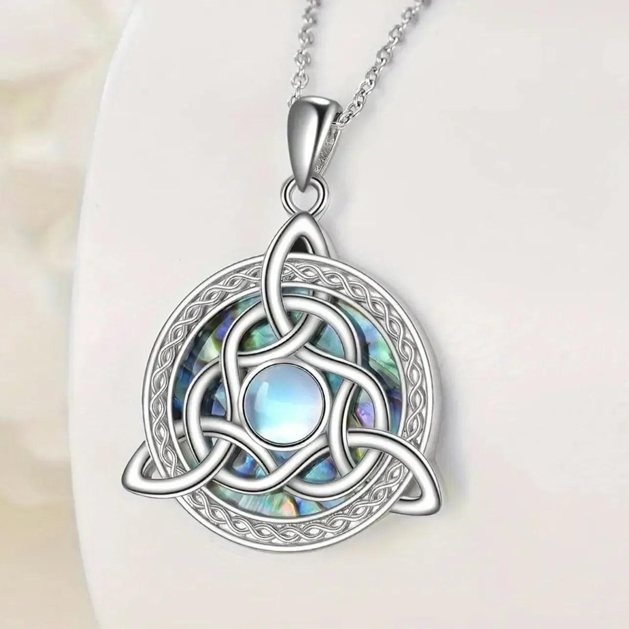 Trinity Celtic Knot Moonstone Necklace Pagan Jewelry-MoonChildWorld
