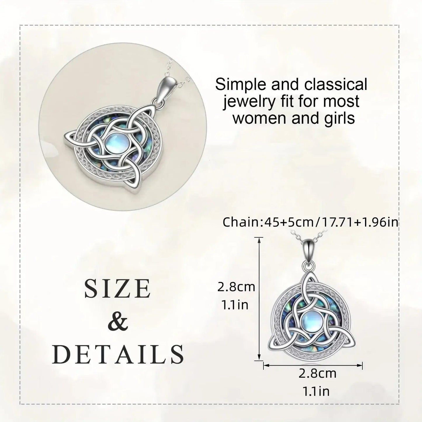 Trinity Celtic Knot Moonstone Necklace Pagan Jewelry-MoonChildWorld