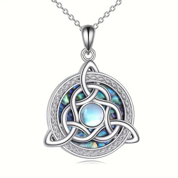 Trinity Celtic Knot Moonstone Necklace Pagan Jewelry-MoonChildWorld