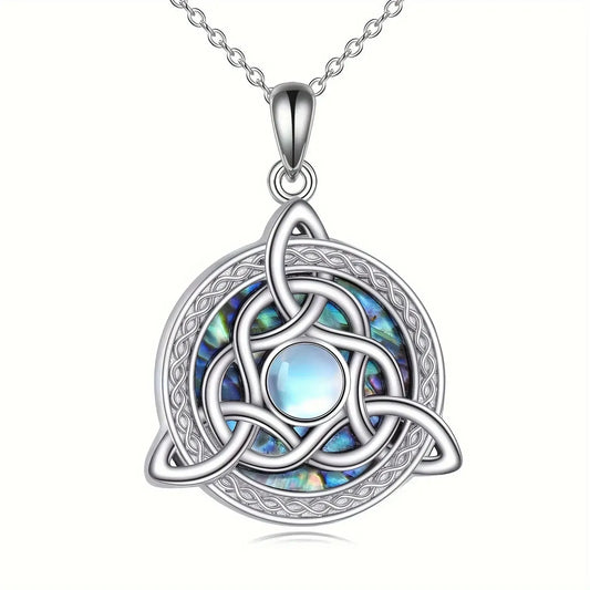 Trinity Celtic Knot Moonstone Necklace Pagan Jewelry-MoonChildWorld