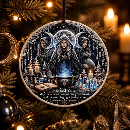 Triple Goddess Pagan Yule Ceramic Ornament – Wiccan Maiden Mother Crone Christmas Ornament_mockup_1.webp