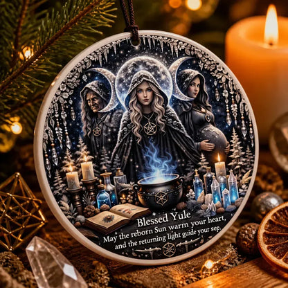 Triple Goddess Pagan Yule Ceramic Ornament – Wiccan Maiden Mother Crone Christmas Ornament_mockup_2.webp