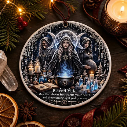 Triple Goddess Pagan Yule Ceramic Ornament – Wiccan Maiden Mother Crone Christmas Ornament_mockup_3.webp