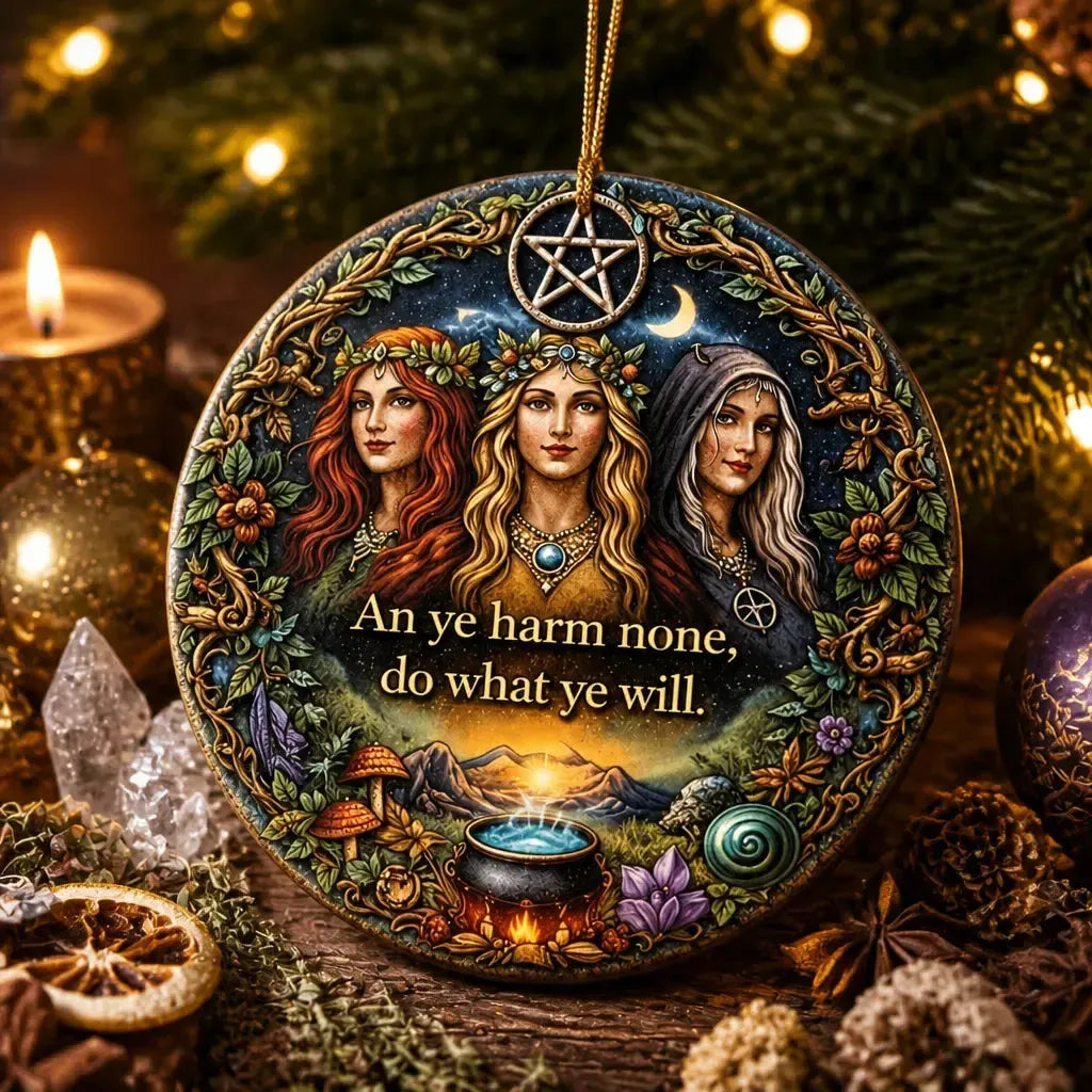 Triple Goddess Pagan Yule Ceramic Ornament – Wiccan Maiden Mother Crone Decor_mockup_2.webp