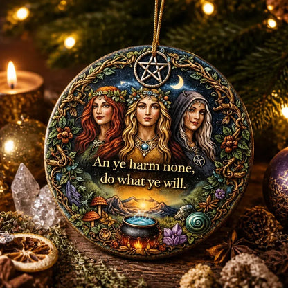 Triple Goddess Pagan Yule Ceramic Ornament – Wiccan Maiden Mother Crone Decor_mockup_2.webp